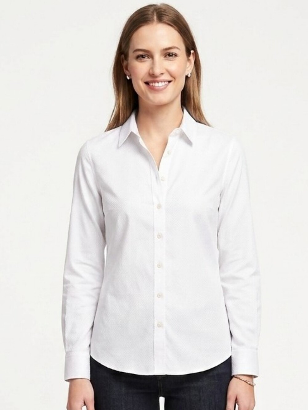 Banana Republic White Tailored Fit Stretch Button Down Shirt 00 Petite 00P Top